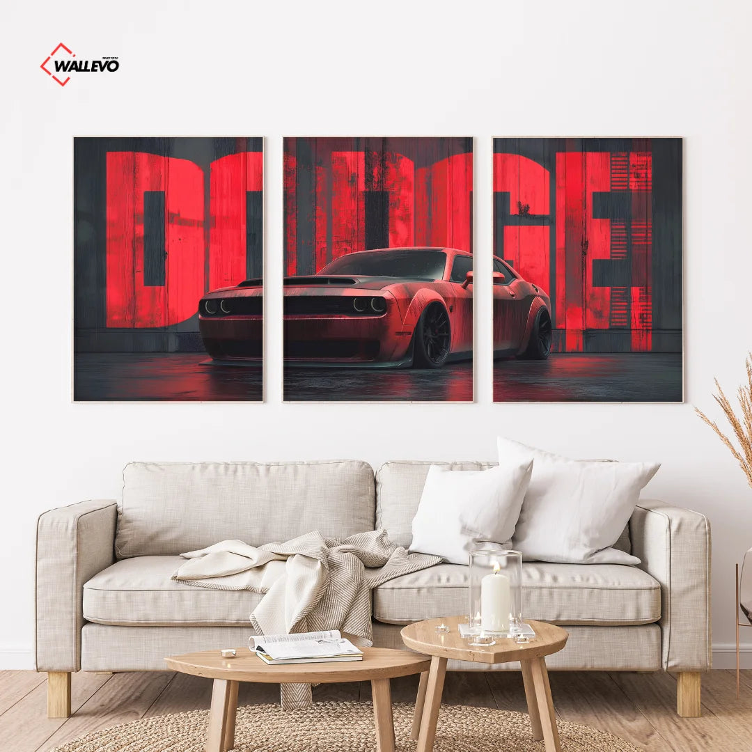 Dodge Muscle Car 3 Panel Wall Frame โ American Performance Triptych Wall Art