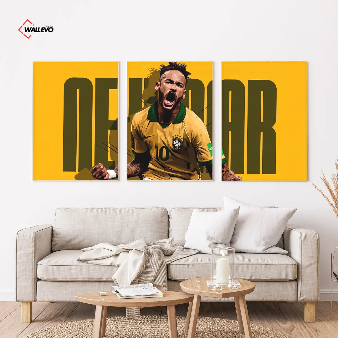Neymar Jr 3 Panel Wall Frame – Football Star Triptych Wall Art