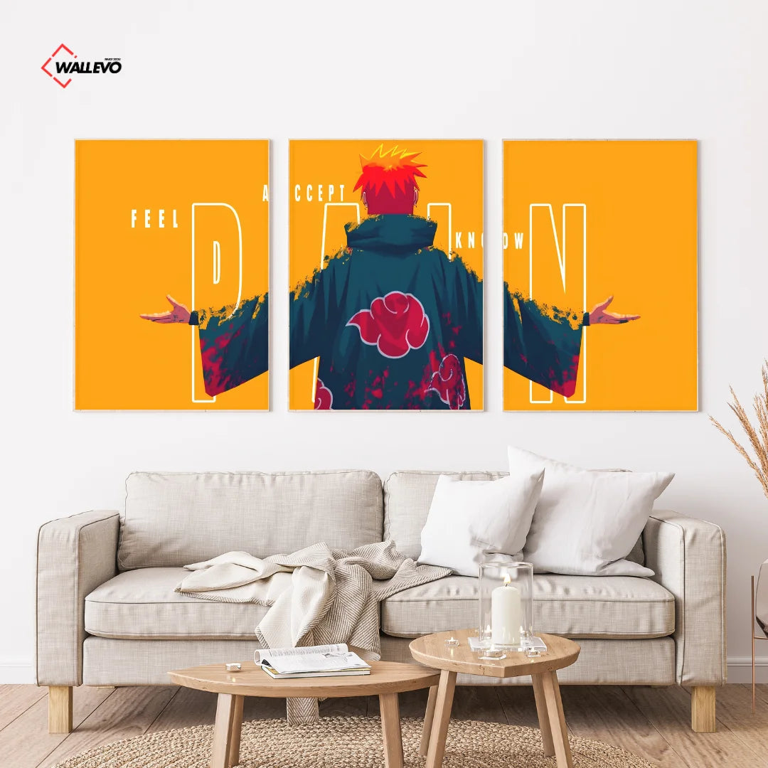Pain Anime 3 Panel Wall Frame – Motivational Triptych Wall Art