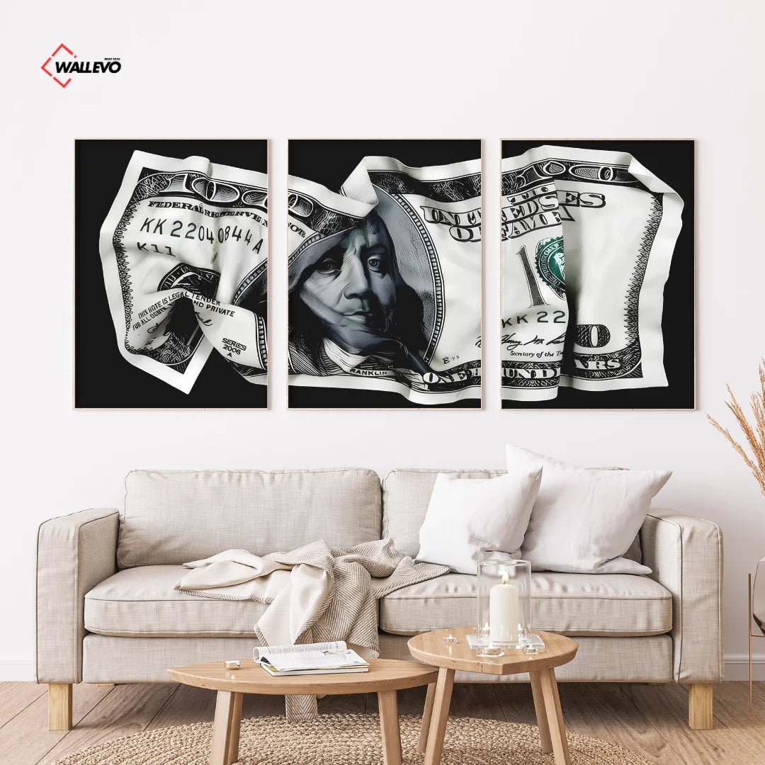 Dollar Wealth 3 Panel Wall Frame โ Luxury Money Triptych Wall Art