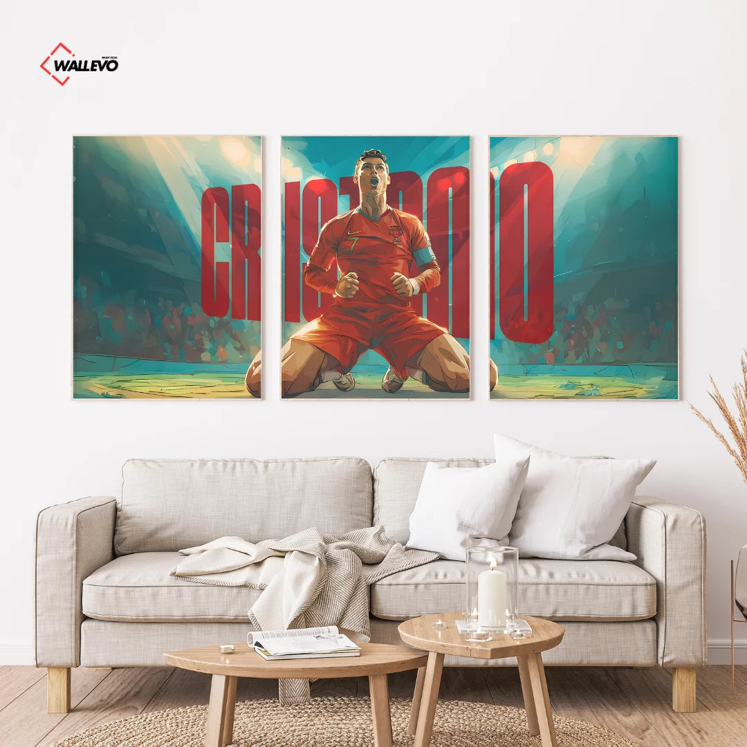 Cristiano Ronaldo 3 Panel Wall Frame – Football Legend Triptych Wall Art