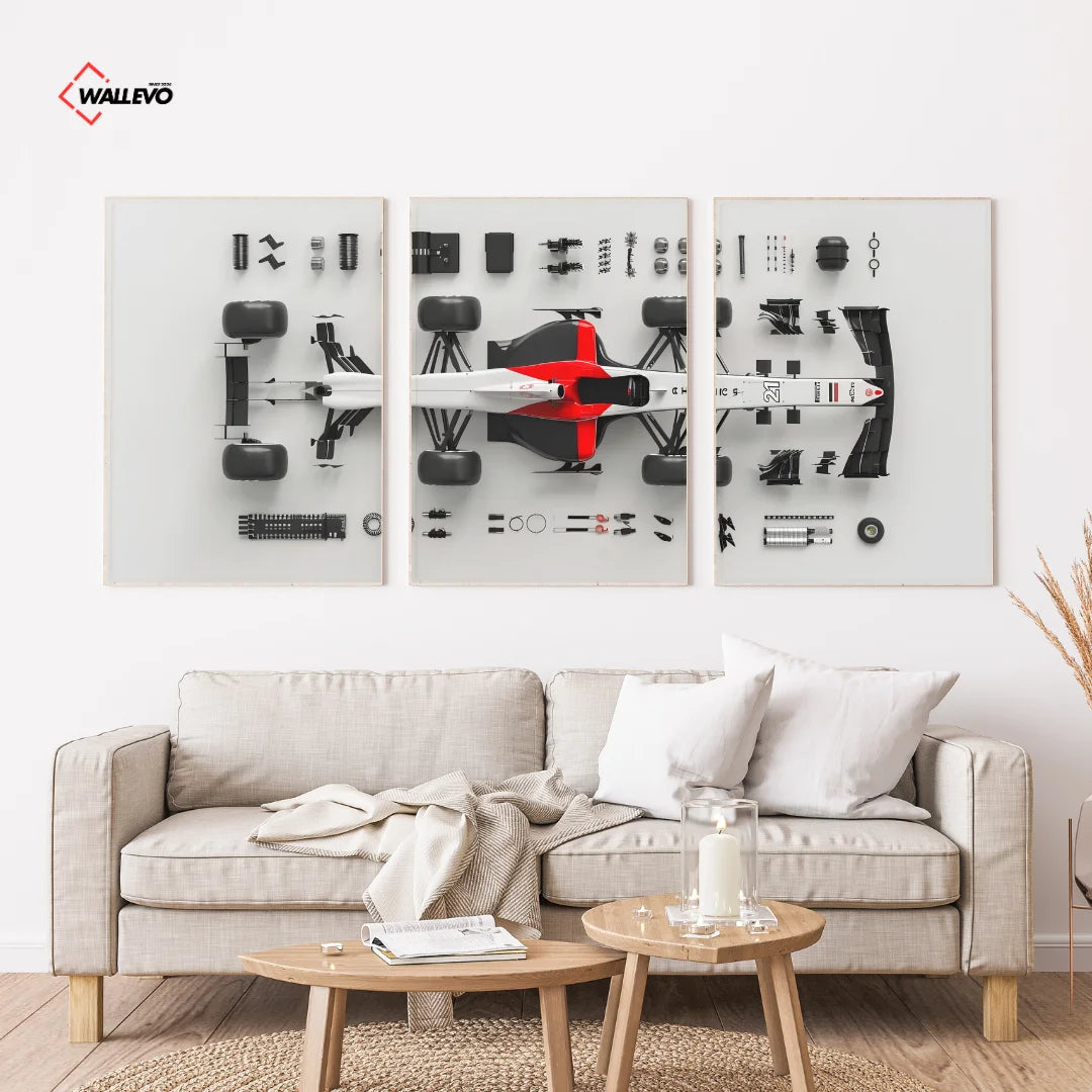 Formula 1 Car Parts 3 Panel Wall Frame – Motorsport Triptych Wall Art