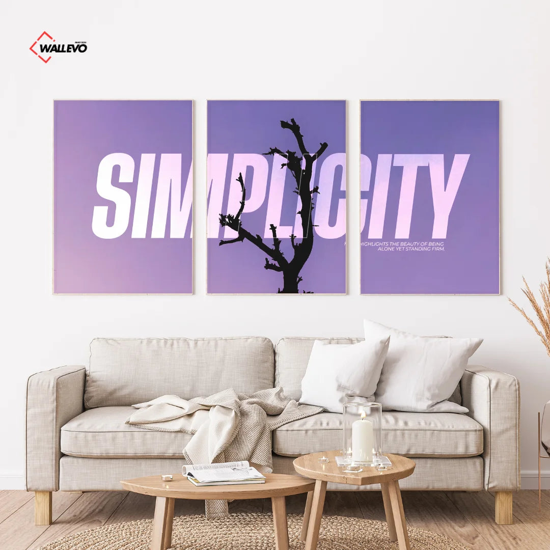 Simplicity Purple Aesthetic 3 Panel Wall Frame β Modern Triptych Wall Art
