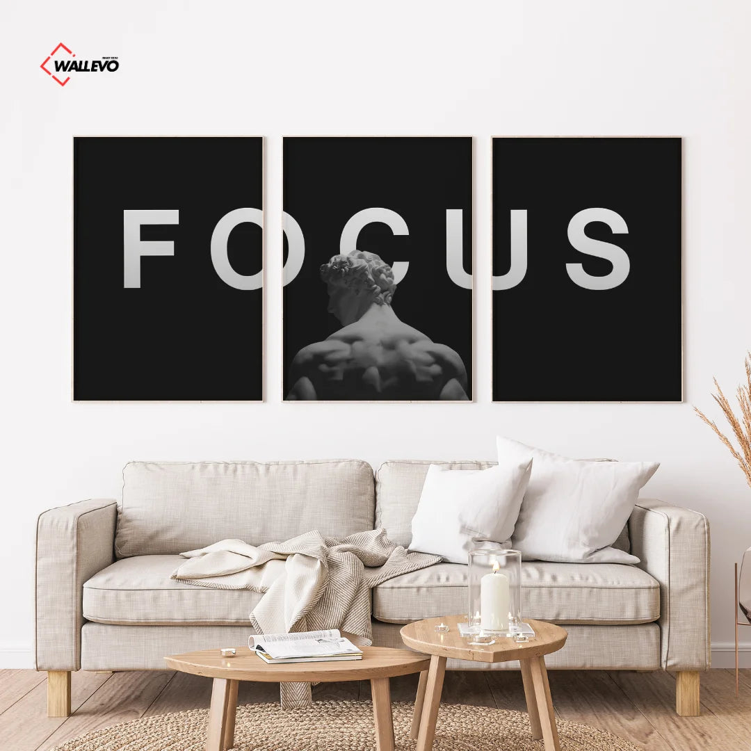 Focus Black Aesthetic 3 Panel Wall Frame โ Motivational Triptych Wall Art