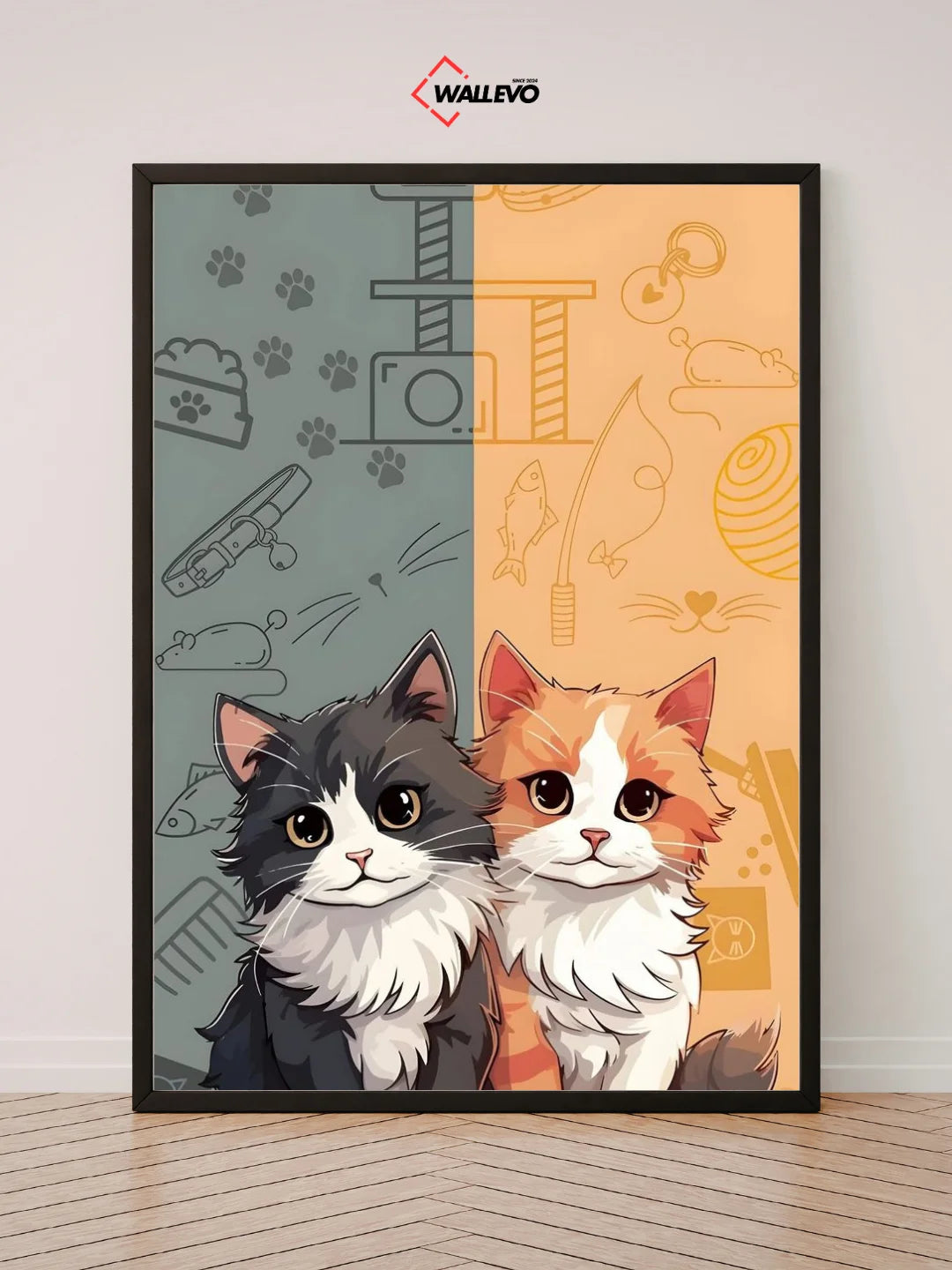 Adorable Duo – Two Cute Cats & Endless Cuteness – Playful Wall Frame