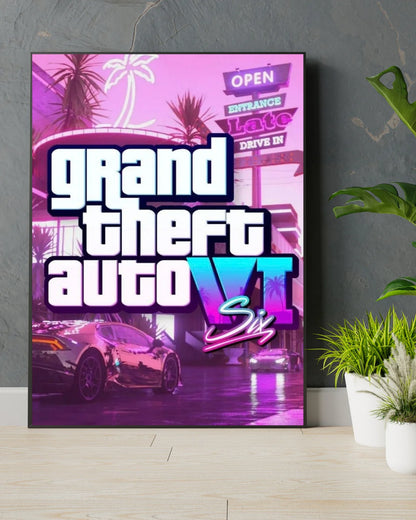 Grand Theft Auto 6 Wall Frame – GTA VI Gaming Wall Art & Room Decor (Limited Offer)