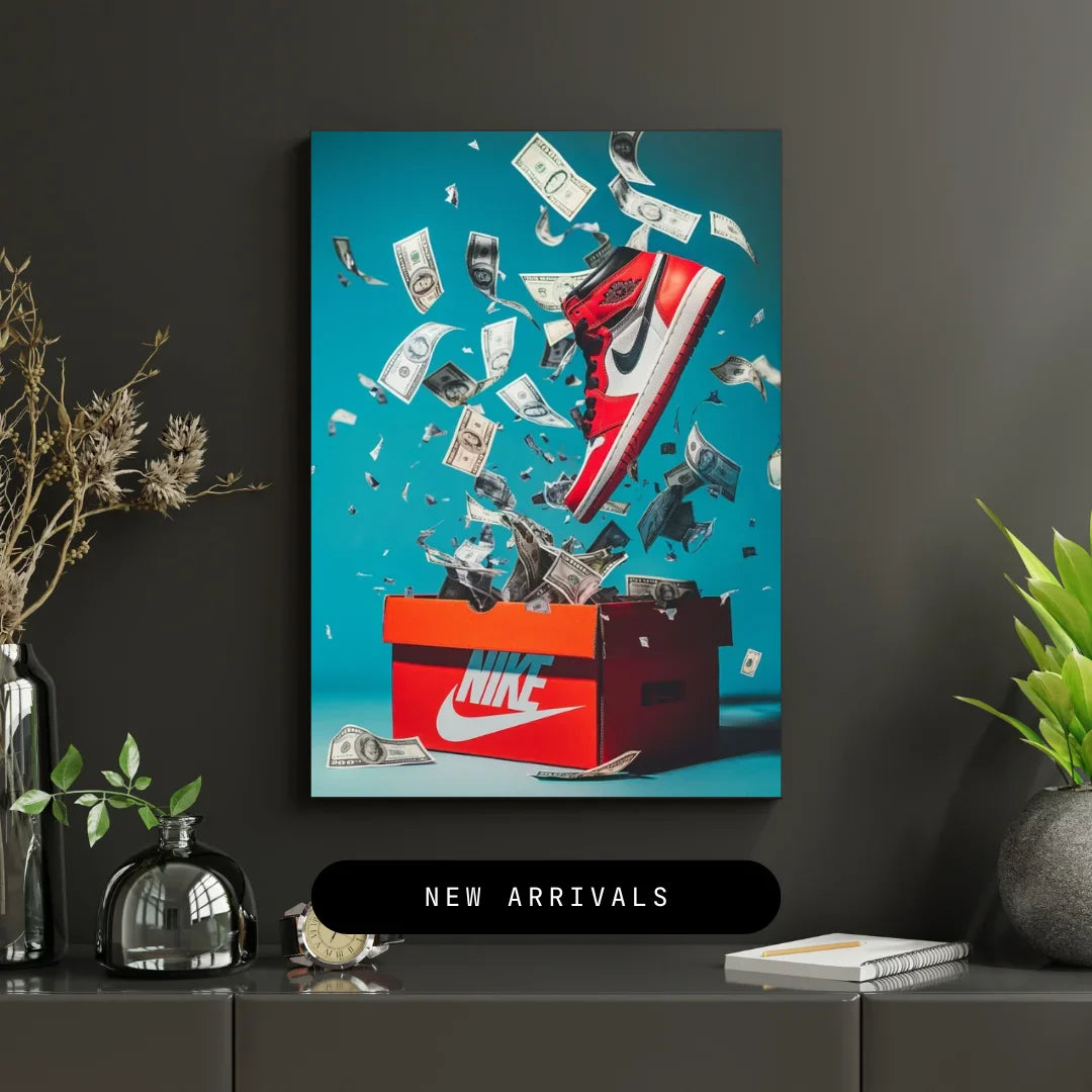 Nike Shoes & Money Wall Frame – Street Wealth Aesthetic Art Decor