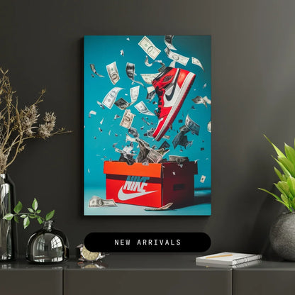 Nike Shoes & Money Wall Frame – Street Wealth Aesthetic Art Decor