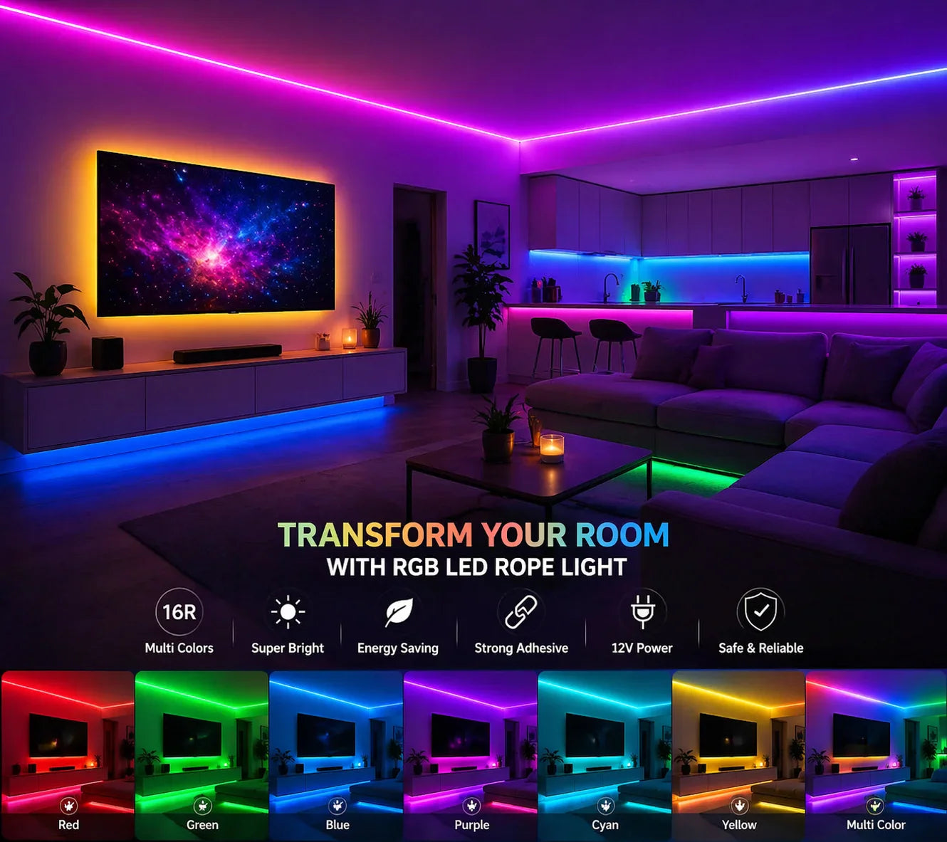 RGB LED STRIP LIGHT - Remote Control & Multi Color