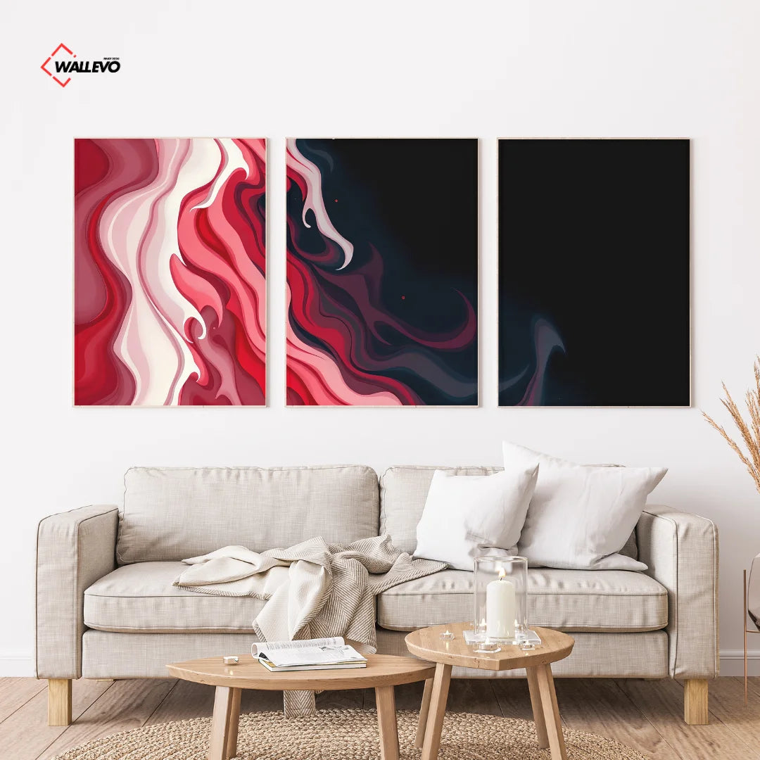 Red & Black Abstract Art 3 Panel Wall Frame – Modern Triptych Wall Art