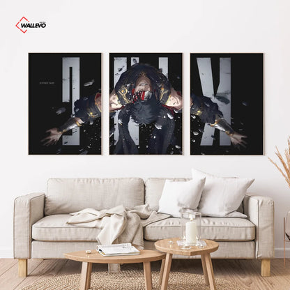 Dark Anime Warrior 3 Panel Wall Frame – Aesthetic Triptych Wall Art