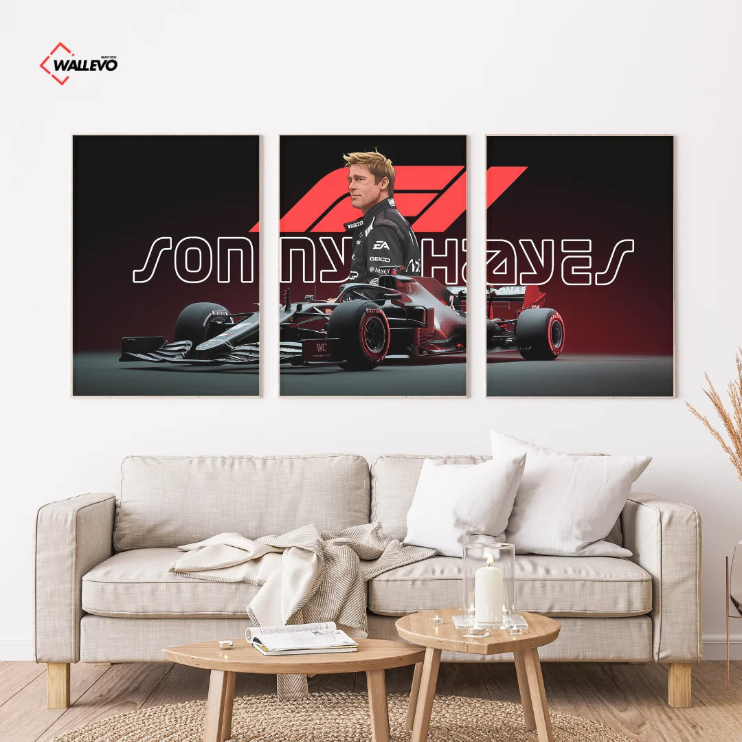Formula 1 Racing Driver 3 Panel Wall Frame – Motorsport Triptych Wall Art