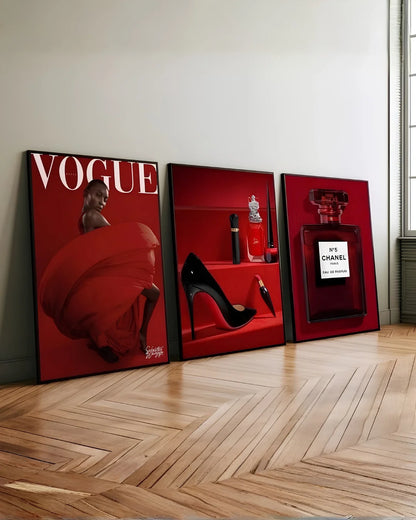 Pack of 3 Vogue Rouge – Luxury Fashion Aesthetic Wall Frame
