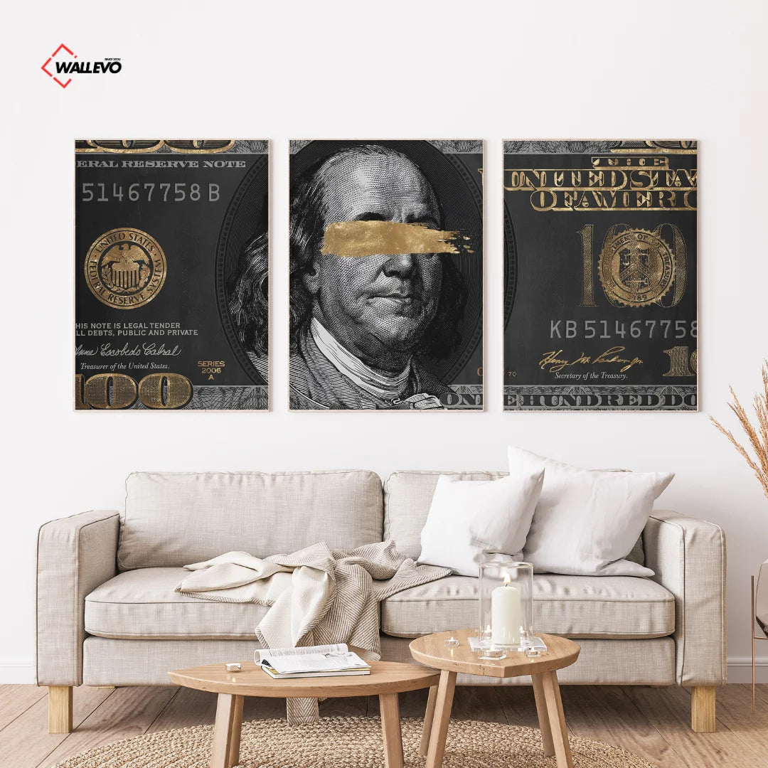 Dollar Money 3 Panel Wall Frame – Luxury Triptych Wall Art