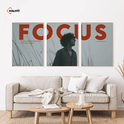 Focus Motivational 3 Panel Wall Frame – Modern Aesthetic Triptych Wall Art