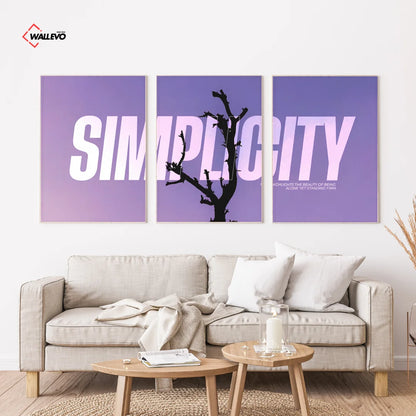 Simplicity Purple Aesthetic 3 Panel Wall Frame – Modern Triptych Wall Art