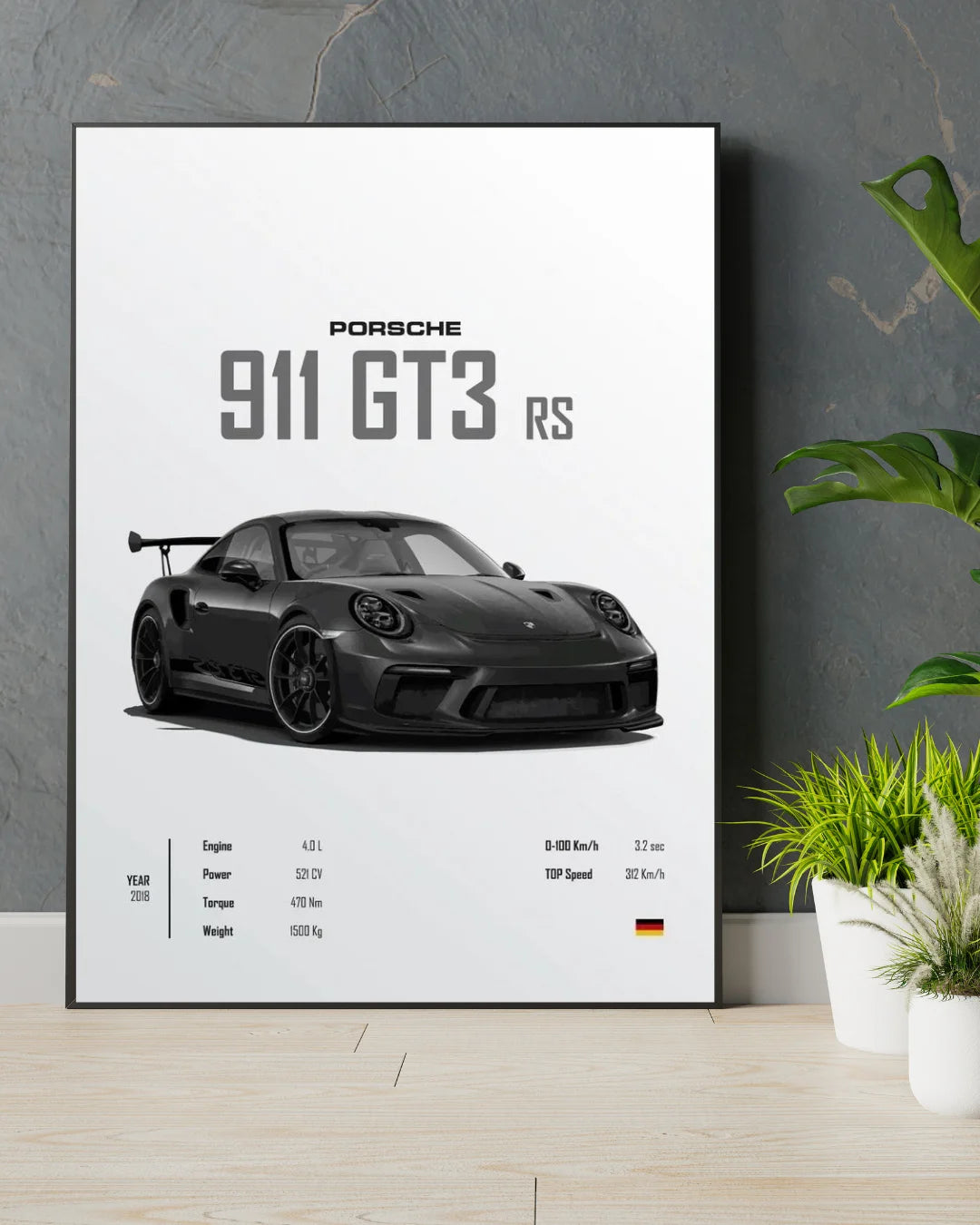 Porsche 911 GT3 RS Wall Frame – Sports Car Wall Art & Automotive Decor (Limited Offer)