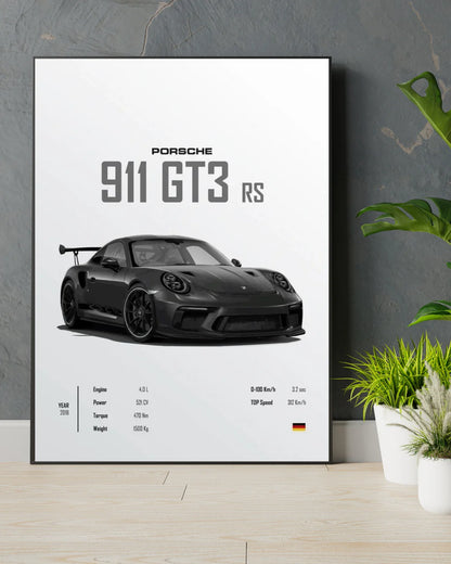 Porsche 911 GT3 RS Wall Frame – Sports Car Wall Art & Automotive Decor (Limited Offer)