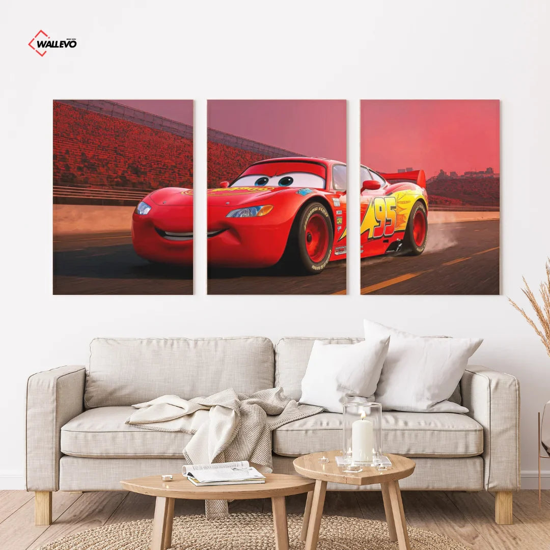 Cars 95 Red Lightning McQueen 3 Panel Wall Frame – Pixar Triptych Art Set