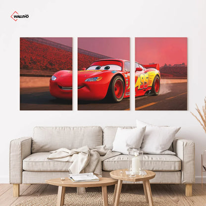 Cars 95 Red Lightning McQueen 3 Panel Wall Frame – Pixar Triptych Art Set