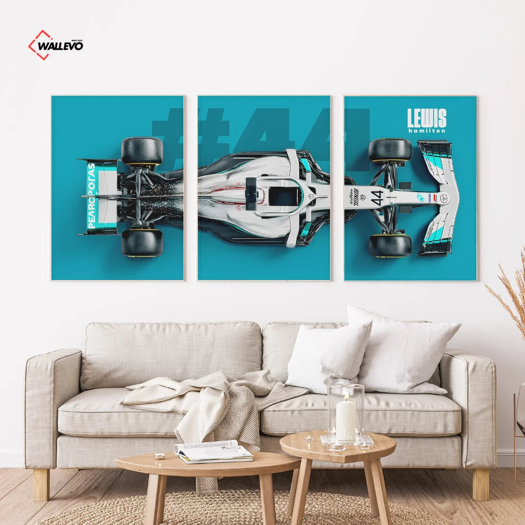 Blue Formula 1 Racing Car 3 Panel Wall Frame – Motorsport Triptych Wall Art