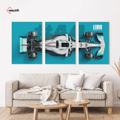 Blue Formula 1 Racing Car 3 Panel Wall Frame – Motorsport Triptych Wall Art