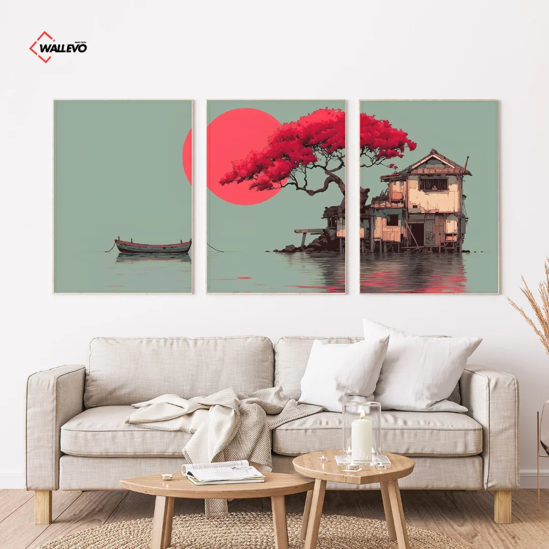 Serene Sunset Landscape 3 Panel Wall Frame – Nature Triptych Wall Art