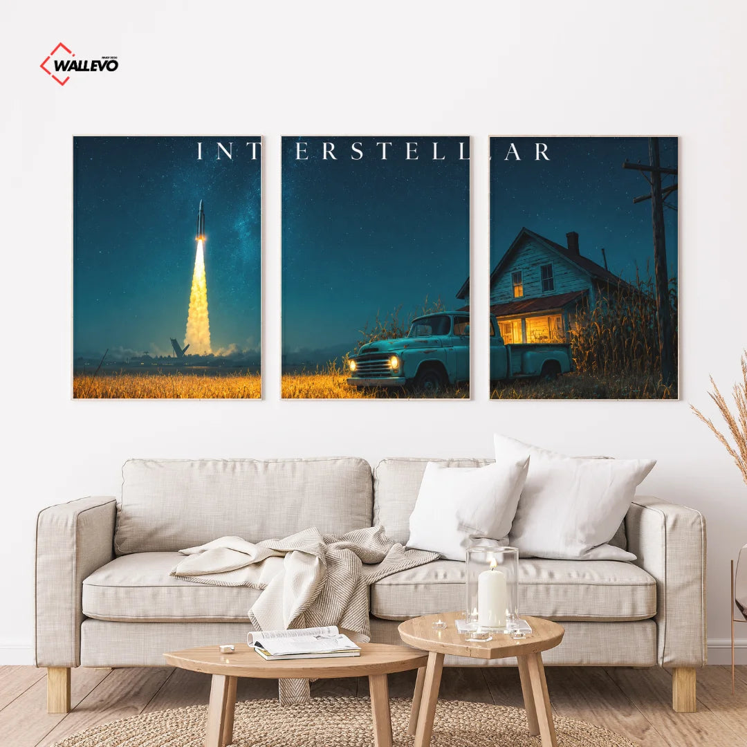 Interstellar Rocket Scene 3 Panel Wall Frame – Cinematic Space Triptych Art