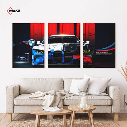 BMW M4 GT3 EVO 3 Panel Wall Frame – Motorsport Racing Triptych Art Set