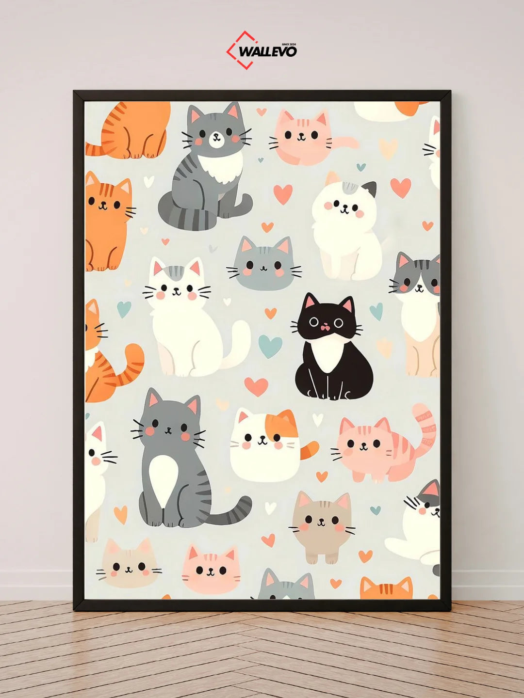 Adorable Multicolored Cats – A Cute & Playful Wall Frame