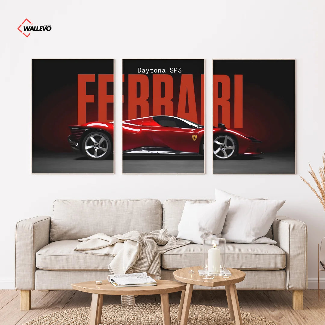 Ferrari Supercar 3 Panel Wall Frame – Luxury Sports Car Triptych Wall Art