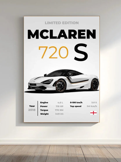 McLaren 720S Sports Car Wall Frame – Luxury Supercar Aesthetic Decor