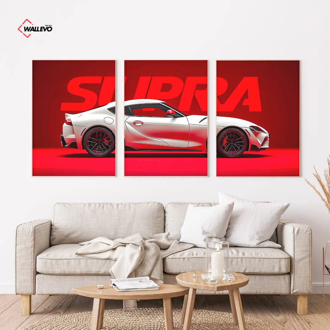 Red Toyota Supra 3 Panel Wall Frame – JDM Sports Car Triptych Wall Art