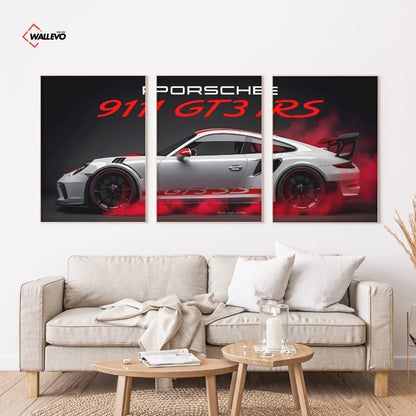 Porsche 911 GT3 RS 3 Panel Wall Frame – Luxury Sports Car Triptych Wall Art