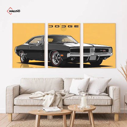 Classic Dodge Muscle Car 3 Panel Wall Frame – Vintage American Triptych Wall Art