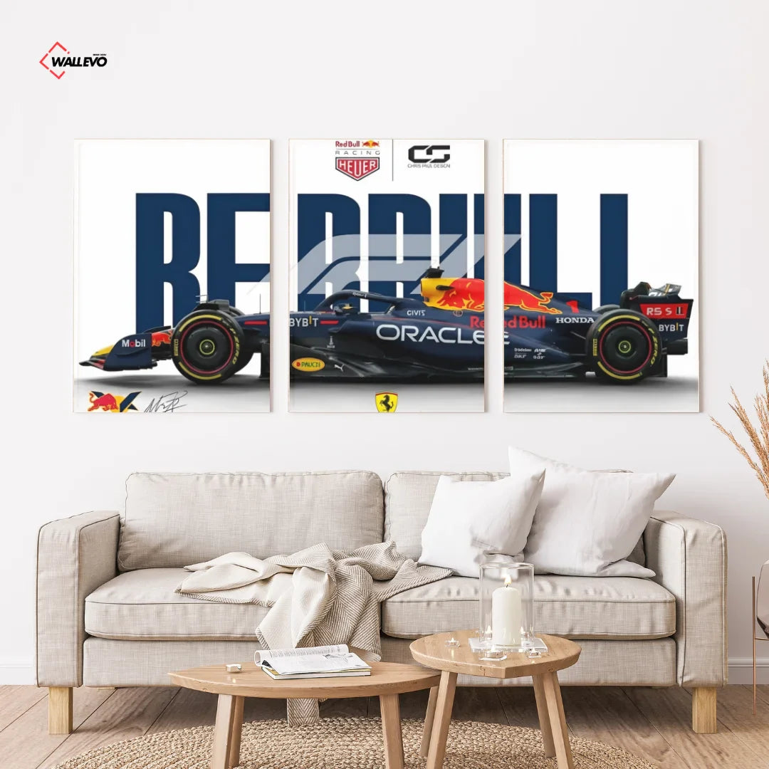 Red Bull F1 Racing Car 3 Panel Wall Frame – Formula 1 Triptych Art Set