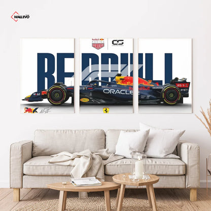 Red Bull F1 Racing Car 3 Panel Wall Frame – Formula 1 Triptych Art Set