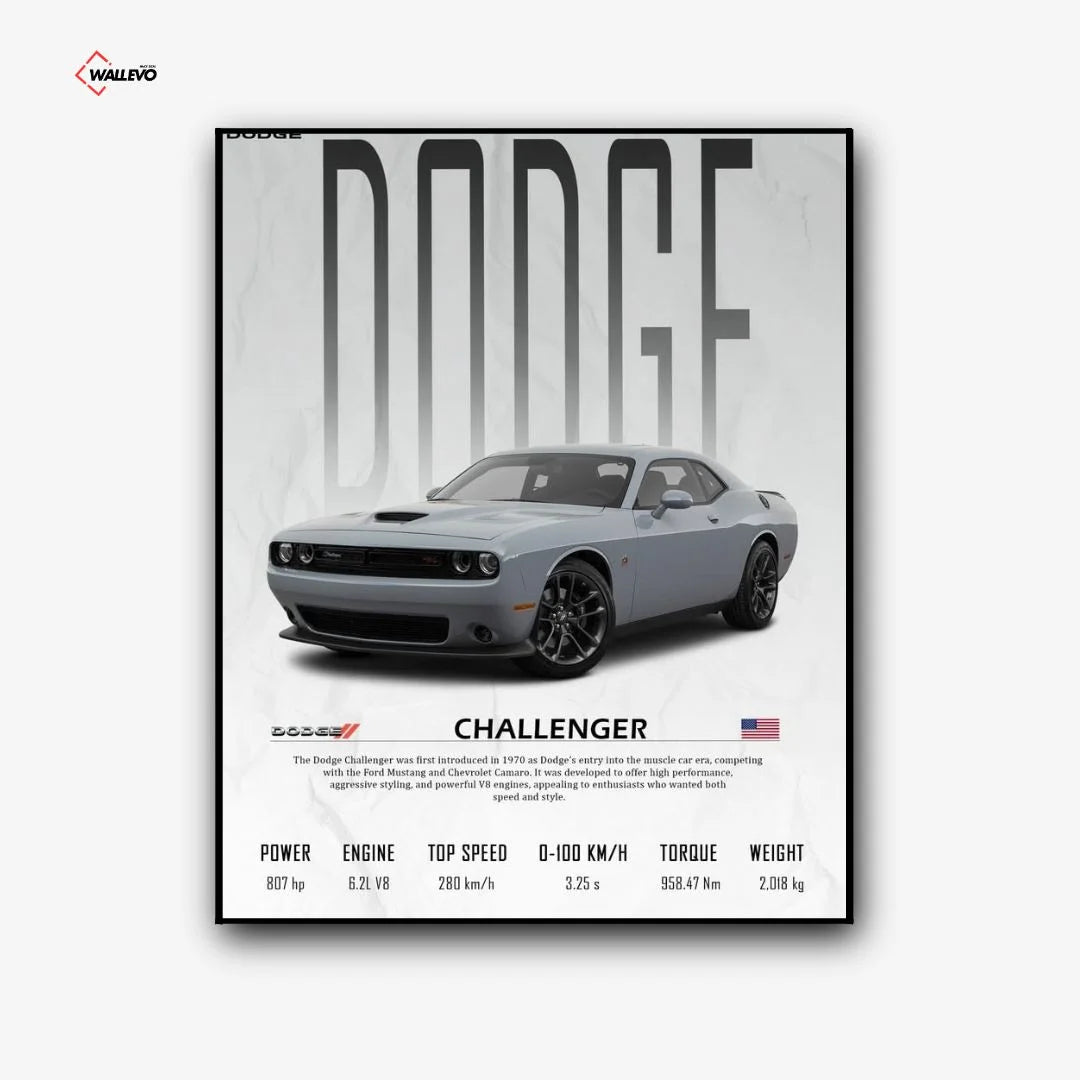 Dodge Challenger – Black Premium Car Wall Frame