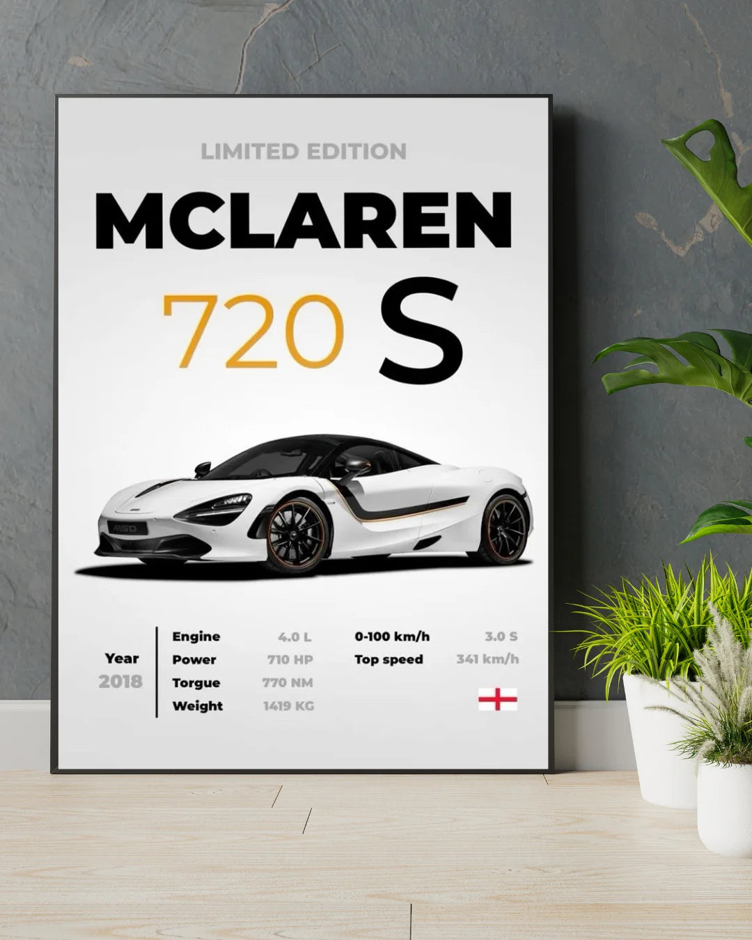 McLaren 720S Wall Frame – Supercar Wall Art & Automotive Decor (Limited Offer)