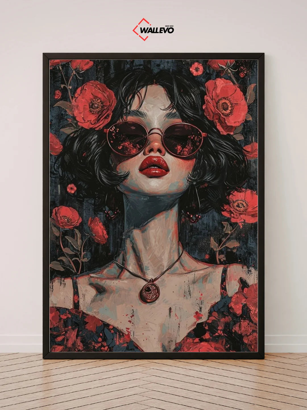 Scarlet Elegance – A Girl with Red Roses – Aesthetic Wall Frame