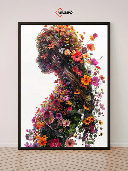 Blossoming Beauty – A Girl with Flowers – Elegant Wall Frame