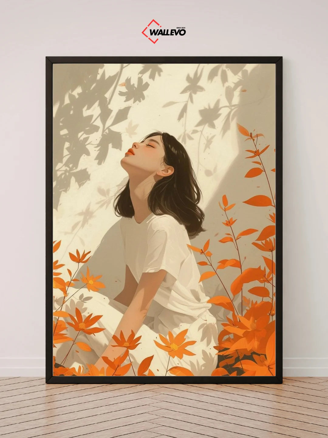 Autumn Muse – A Girl with Orange Leaves – Aesthetic Wall Frame