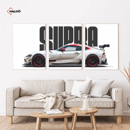 White Toyota Supra 3 Panel Wall Frame – JDM Sports Car Triptych Wall Art