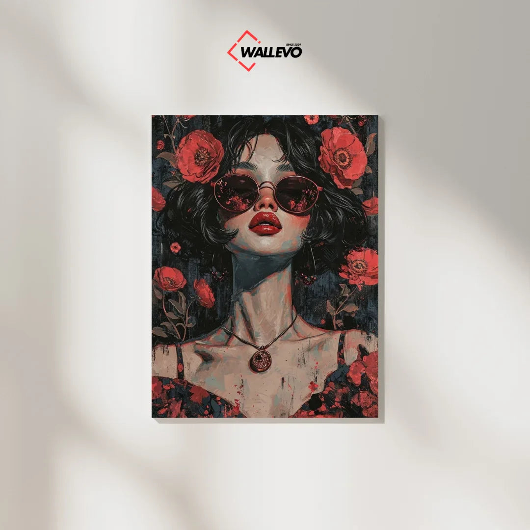 Scarlet Elegance – A Girl with Red Roses – Aesthetic Plywood Crystal Frame