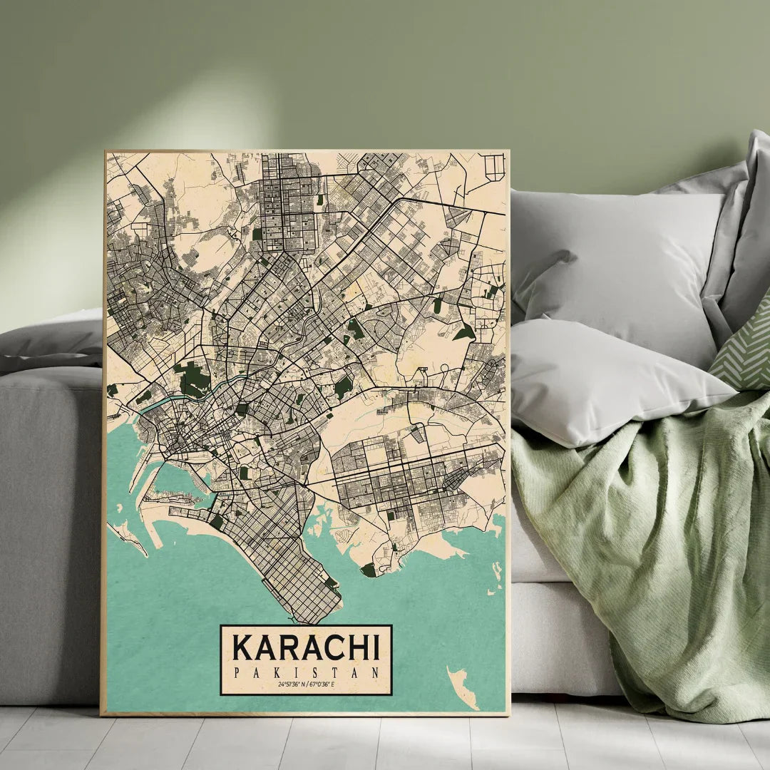 A Stunning City Map Wall Art - Premium Karachi Map