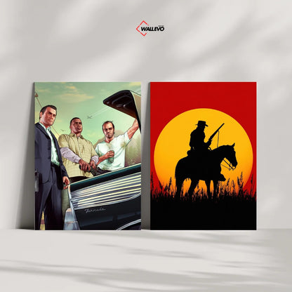 Pack of 2 RDR2 & GTA V Plywood Crystal Frames – Ultimate Gaming Art Duo