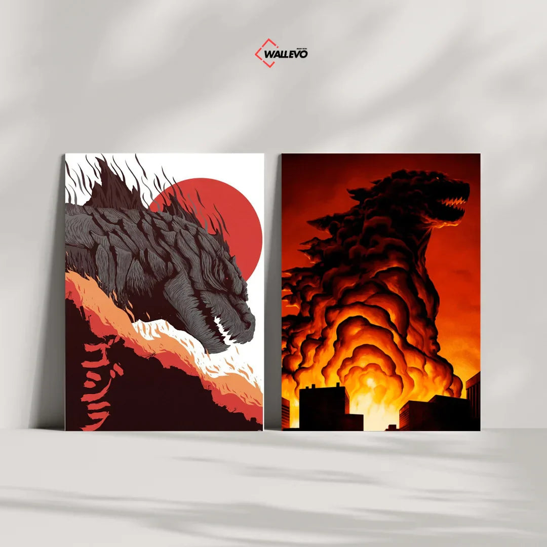 Pack of 2 Plywood Crystal Frames – Godzilla Movie Theme Art
